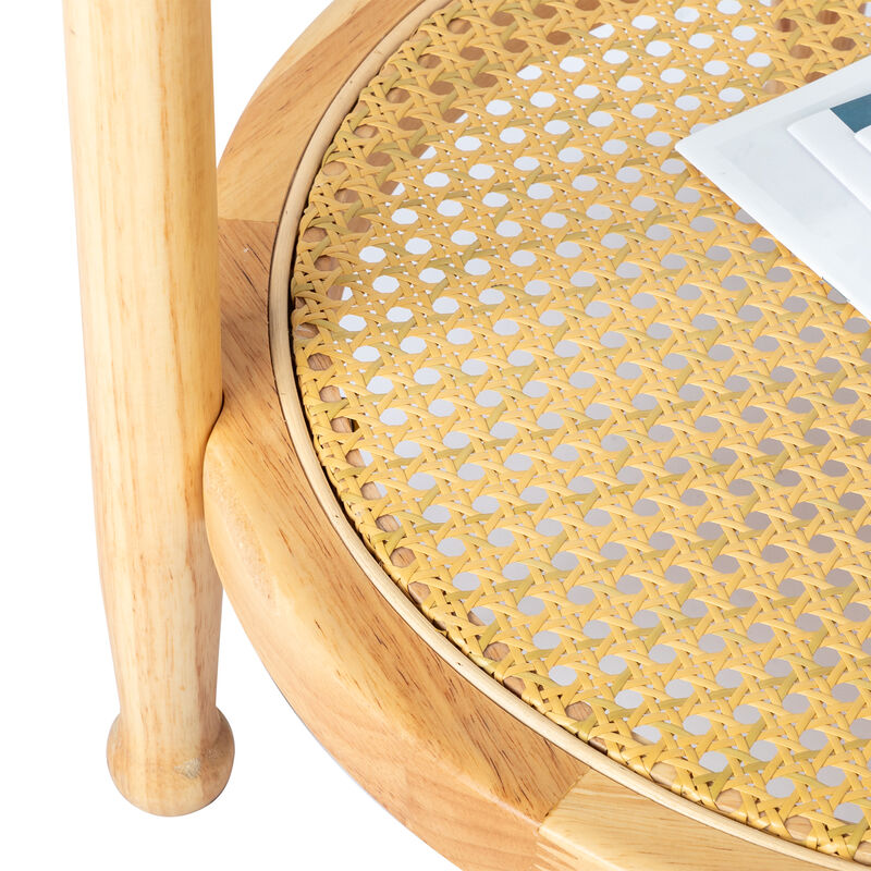 Small Round Rattan End Table with Glass Top for Living Room and Patio image number 3