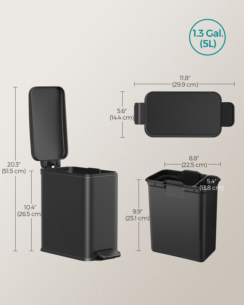 Bathroom Wastebasket with Lid – Slim, Space-Saving Trash Can for Tight Bathrooms or Apartment Use