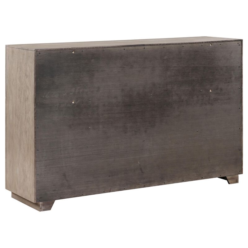Keno Wide Dresser, 6 Drawers, Metal Bar Handles, Brown Acacia Wood - Benzara