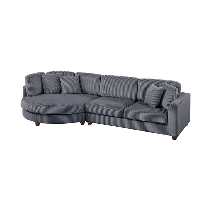 Zeo 2pc Oversize Sectional Sofa and Chaise, 4 Pillows, Gray Corduroy - Benzara