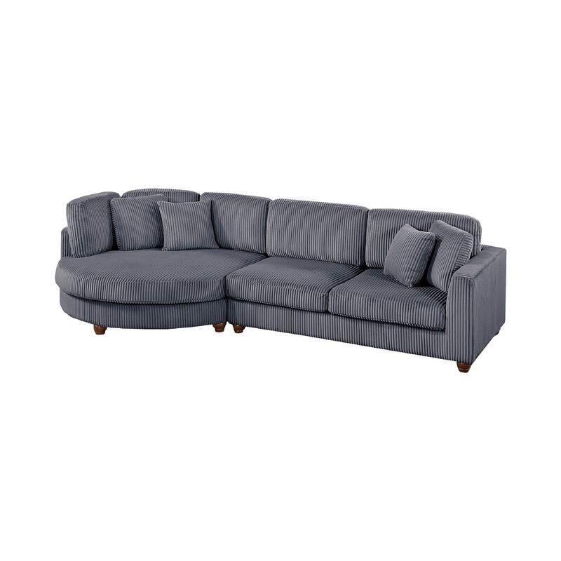 Zeo 2pc Oversize Sectional Sofa and Chaise, 4 Pillows, Gray Corduroy - Benzara