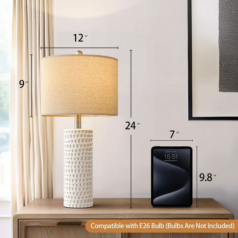 ShipItFurniture 24-Inch White Ceramic Table Lamp Set - 2 Pack image number 4