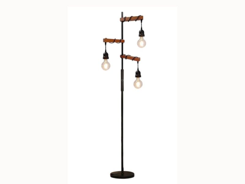 Industrial Tree Floor Lamp – 68" Tall, Dimmable, Rustic Black & Wood Finish