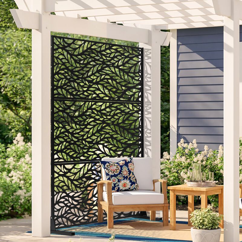 Outdoor Metal Privacy Panels Freestanding 3-Panel Decorative Garden Divider-Black image number 1