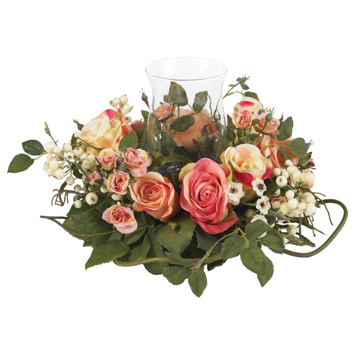 Nearly Natural 16-in Rose Candelabrum