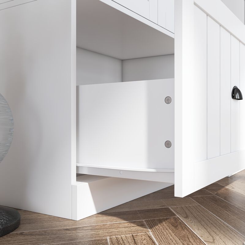 FUFU&GAGA White Hybrid Storage Wardrobe with Concealed Cabinet & Open Hanging, Dual Doors, Drawers, Shelf & Hooks (55.3" W x 17.7" D x 70.9" H)