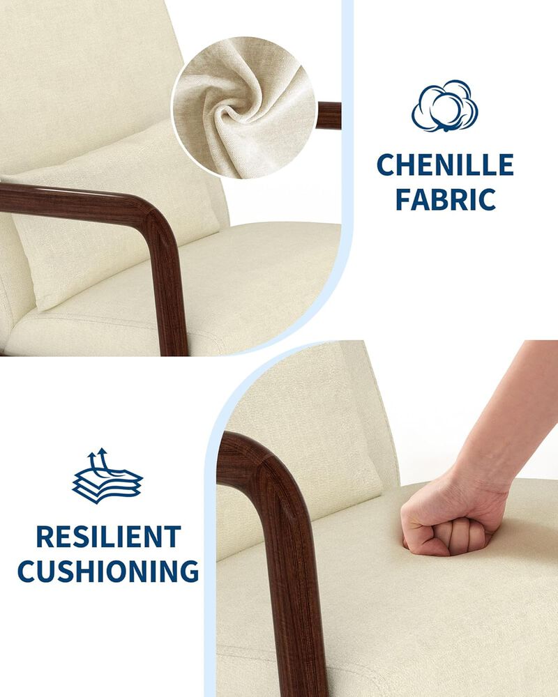 Modern Chenille Accent Sofa Chair, Lounge Armchair with Lumbar Pillow for Living Room, Bedroom, Outdoor Relax, Beige image number 2