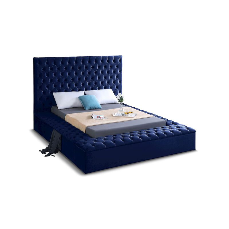Meridian Furniture Bliss Navy Velvet Queen Bed