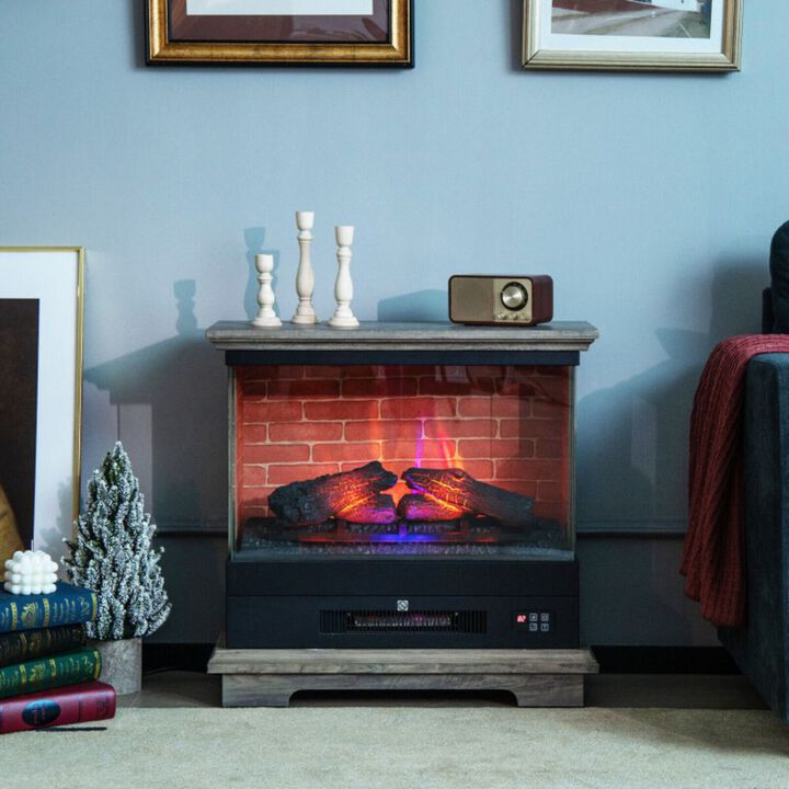 27 Inch Freestanding Electric Fireplace with 3-Level Vivid Flame Thermostat