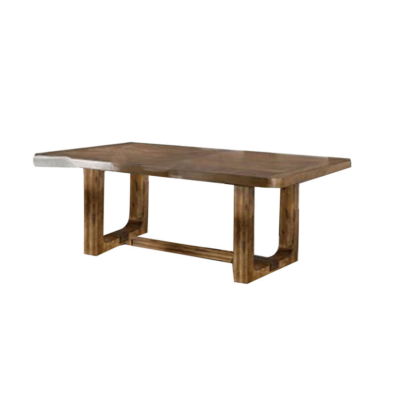 Ramie Dining Table, Chestnut Brown Wood, 84-102 Inch Expandable Leaf - Benzara image number 0