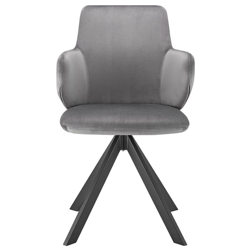 Hivvago Gray And Black Upholstered Velvet Dining Arm Chair