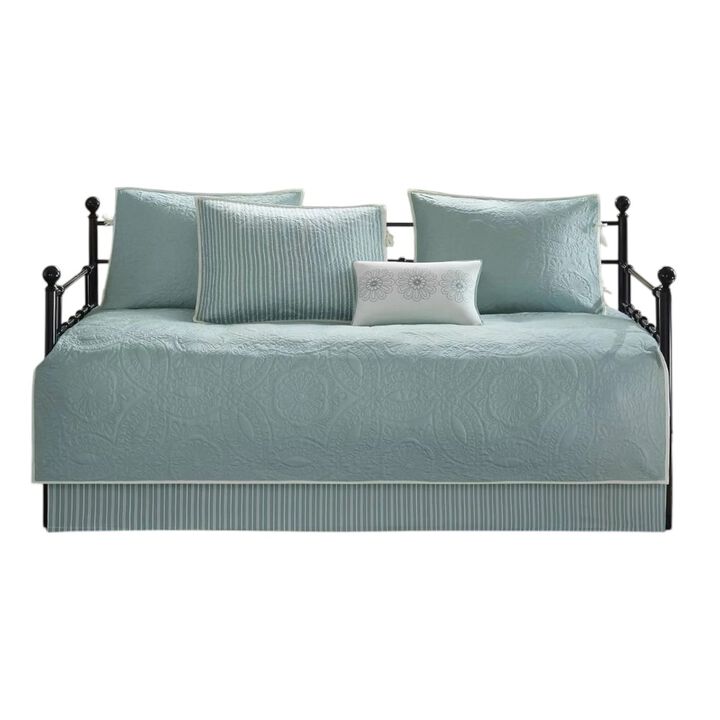 Hivvago 6-Piece Farmhouse Quilted Seafoam Blue Green Teal Reversible Daybed Cover Set