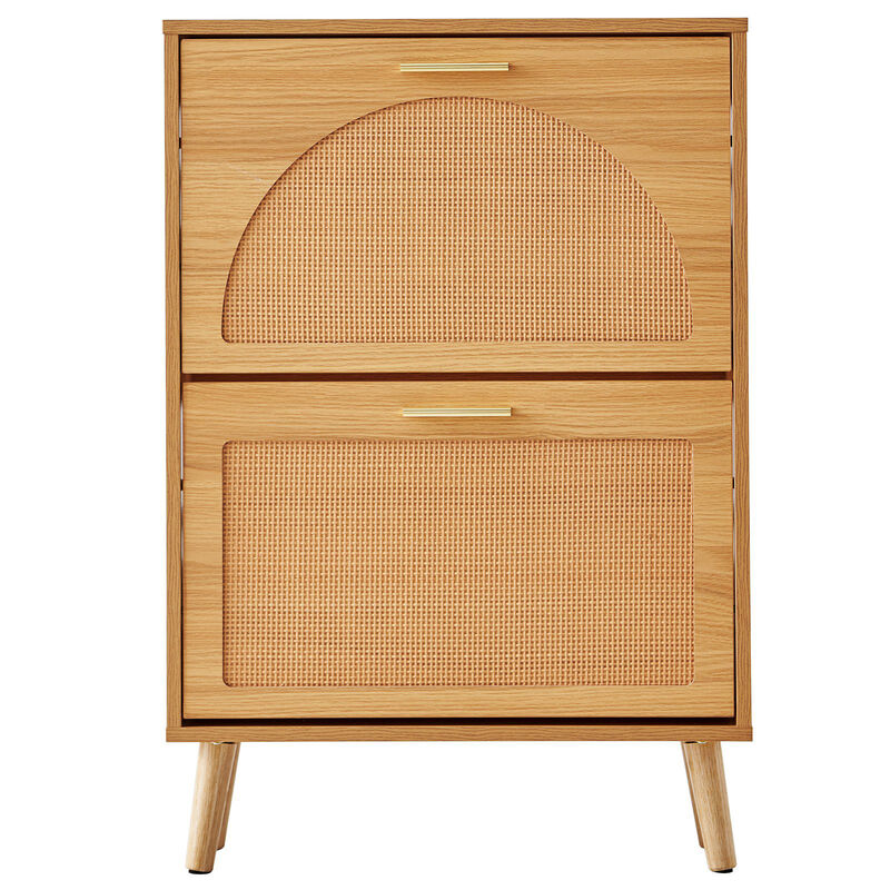 Shoe Cabinet with 2 Flip Rattan Drawers, Freestanding Storage for Entryway