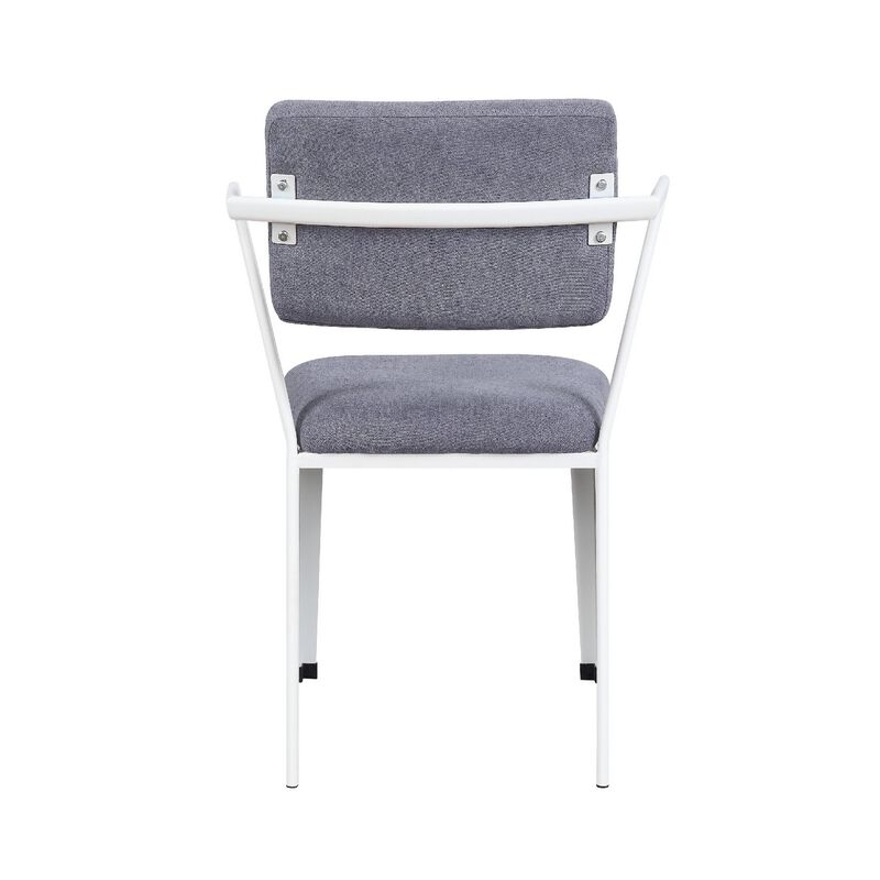 Fabric Upholstered Metal Dining Chair, Set of 2, White and Gray-Benzara