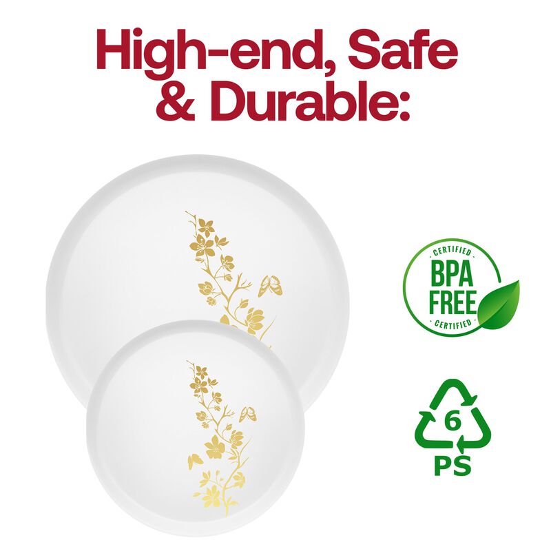 White with Gold Floral Plastic Dinnerware Value Set (120 Sets) image number 5