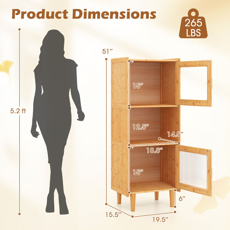 3-Cube Wicker Storage Cabinet with Open Compartment and 2 Acrylic Doors