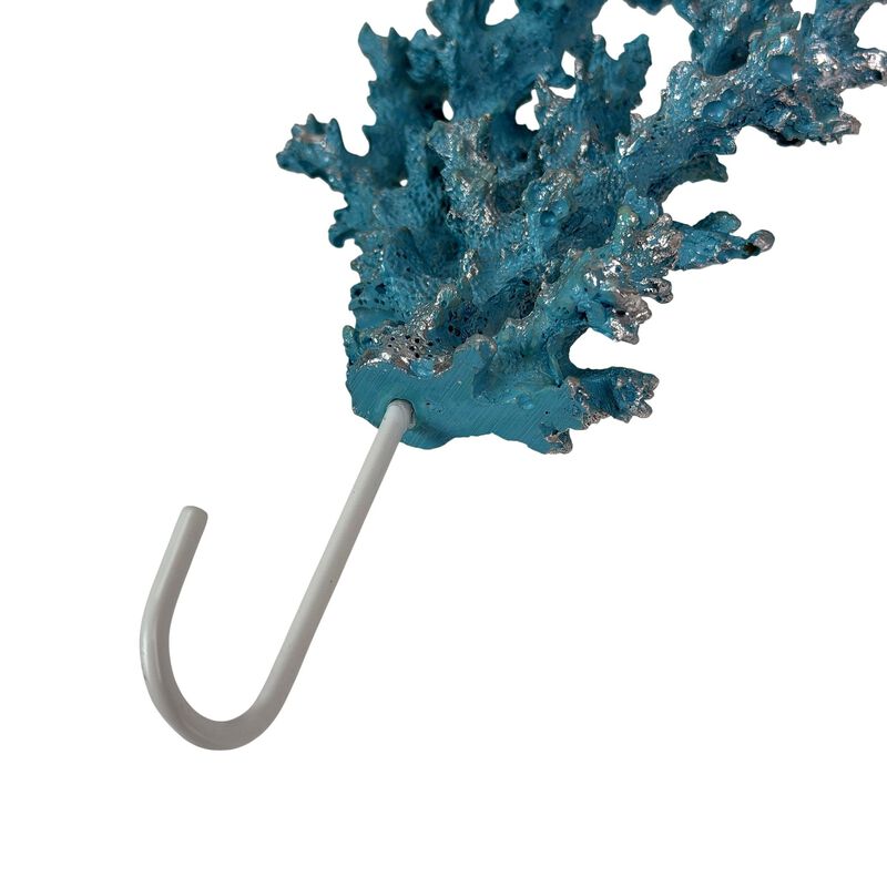 Decorative Coral Wall Hook Blue Silver 75 In Resin Metal Key Holder image number 2