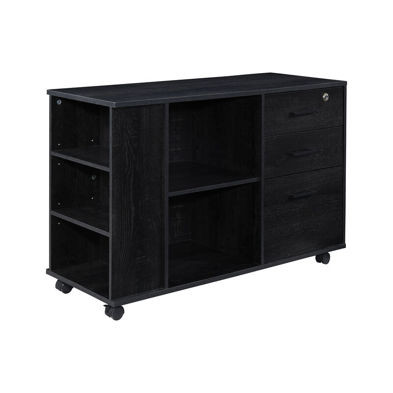 3-Drawer 39in. W Rolling Lateral File Cabinet with Locker and Open Storage Shelves for Home Office and Kids Room image number 2