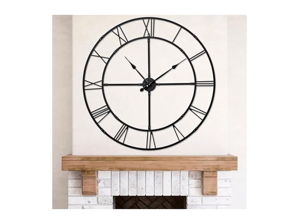 Assembly Farmhouse Metal Wall Clock 32 Inch Silent Non Ticking Living Room Decor