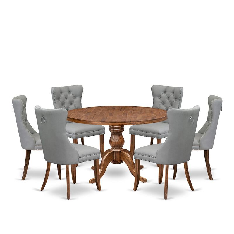 7-Pc Dining Set Contain A Mid Century Dining Table And 6 Light Gray Chairs