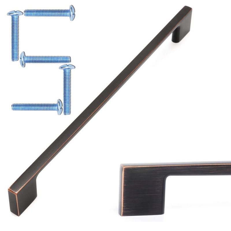 KOOFIZO Wide Foot Cabinet Bar Pull - Oil Rubbed Bronze Modern Solid Handle, 8.8 Inch/224mm Screw Spacing, Pack of 5 for Kitchen