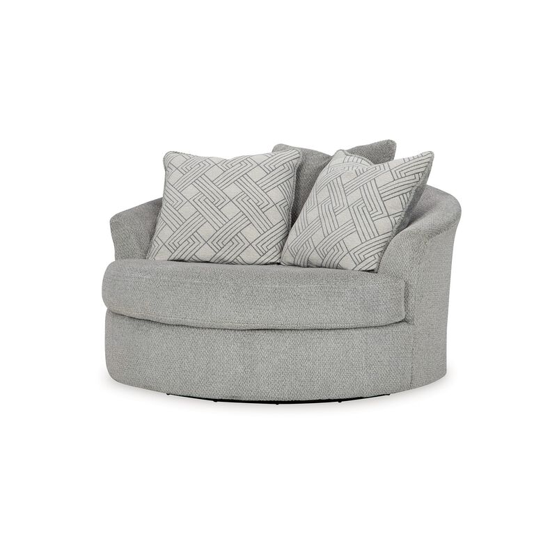 Viney Swivel Round Oversize Chair, 3 Pillows, Cement Gray Polyester - Benzara image number 3