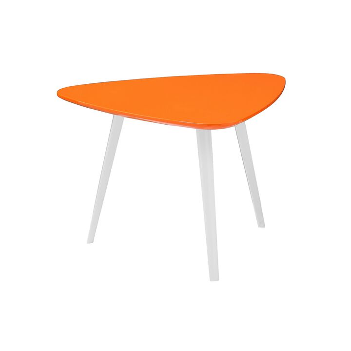 Hle Coffee Table, 23 Inch Modern Orange Lacquer Top, White Metal Base