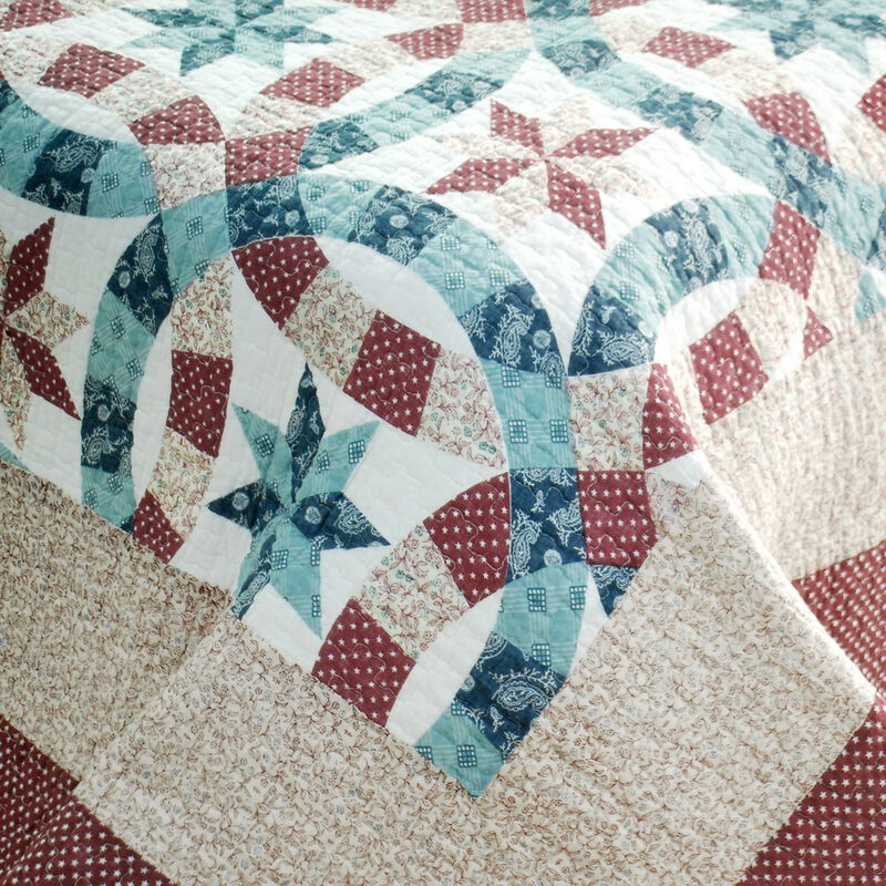 Queen Size 3-Piece Cotton Vermicelli Quilted Printed Quilt Set with Matching Pillow Shams image number 4