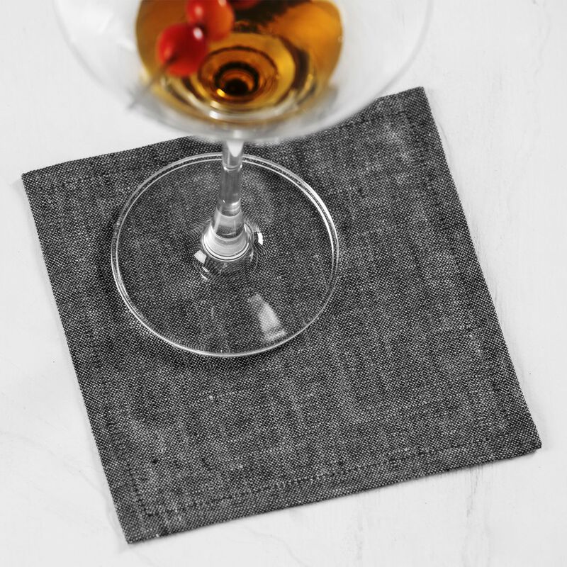 Solino Home Athena 100% Linen Cocktail Napkins &ndash; Set of 12, 6 x 6 in, Machine Washable, Holiday and Everyday Dining
