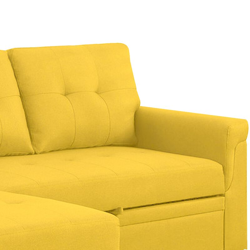 Elliot 84 Inch Sleeper Sectional Sofa with Storage Chaise, Yellow Fabric-Benzara image number 3