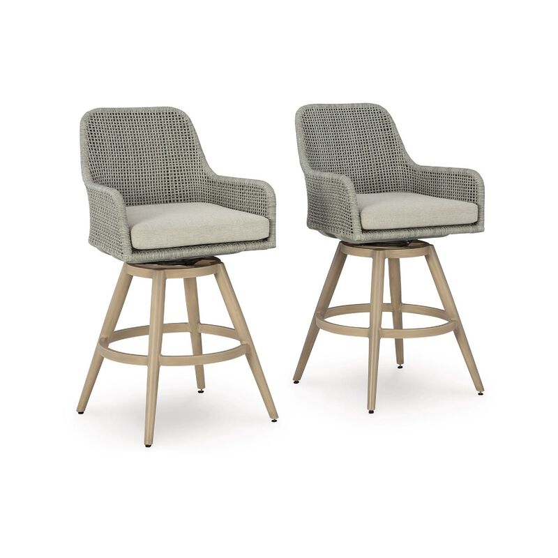 Yami Swivel Barstool Set of 2, Gray Cushions and Wicker Woven Back image number 0