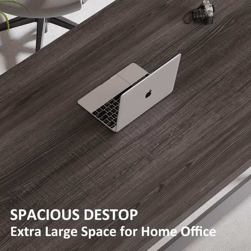 Top True Wood Computer Desk, Modern Writing Desk with Metal Frame for Home Office image number 3