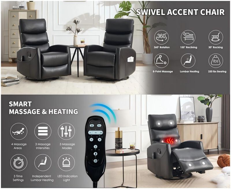 Pobeld Heat Massage Manual Recliner Chair image number 4