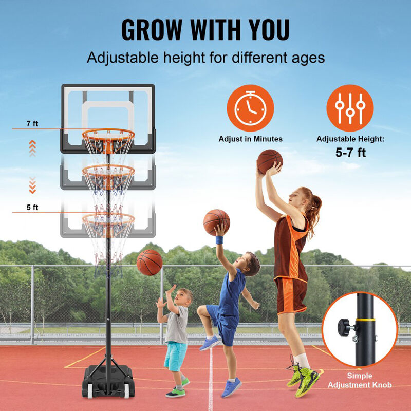 Height Adjustable Basketball Hoop with Stand, Portable Goal for Indoor Outdoor Kids and Adults-Black image number 7