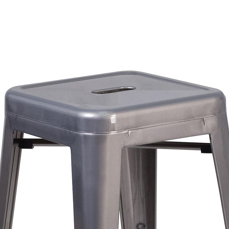 Flash Furniture Lincoln 24'' High Backless Clear Coated Metal Indoor Counter Height Stool with Square Seat