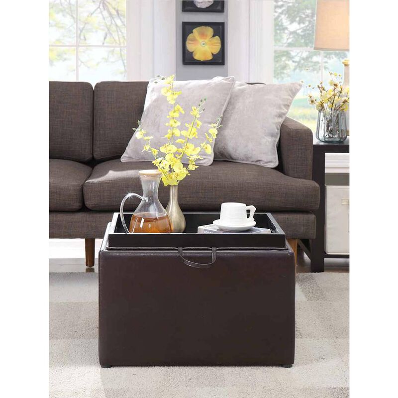 Convience Concept, Inc. Designs4Comfort Accent Storage Ottoman with Reversible Tray Espresso Faux Leather