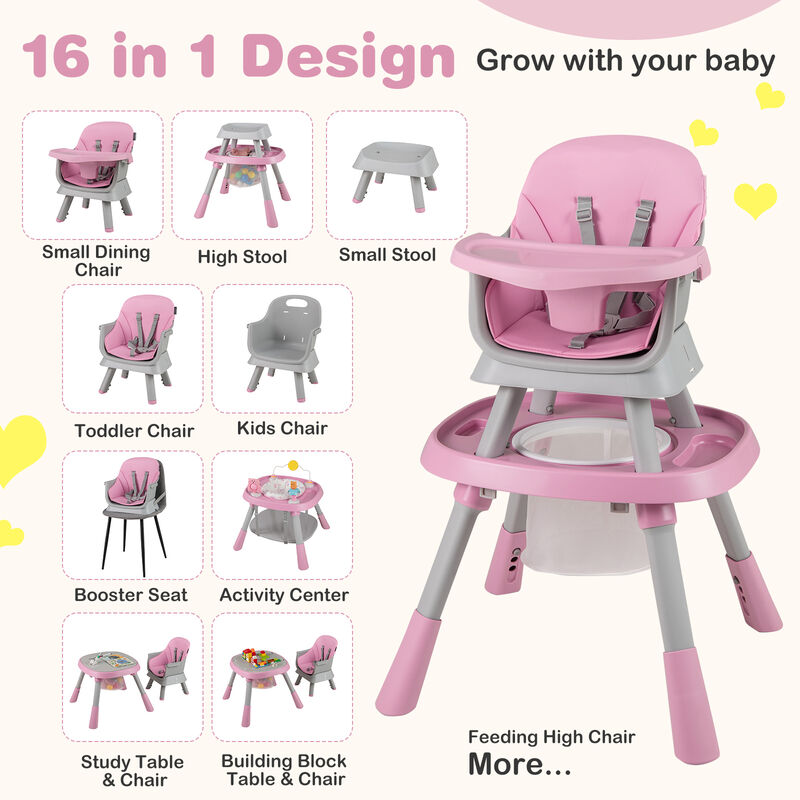 Convertible 16 in 1 Baby Highchair with Activity Center for Toddlers and Infants image number 6