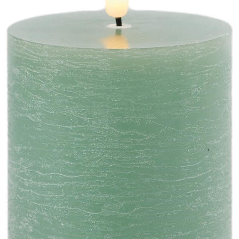 HomeRoots Set of Two Green Unscented Candle Flameless Pillar Candles image number 2