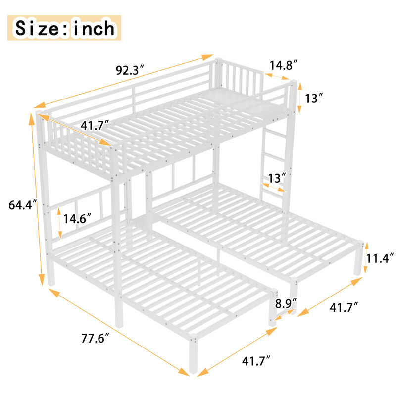 TATEUS Metal Triple Twin Bunk Beds for 3
