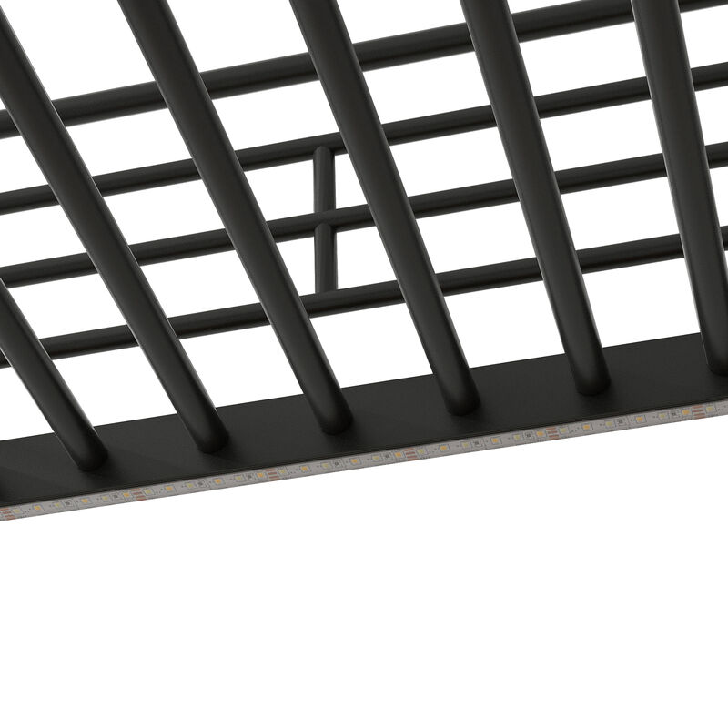 Merax Metal Loft Bed with Desk, Storage Staircase, Small Wardrobe and LED Light,Black