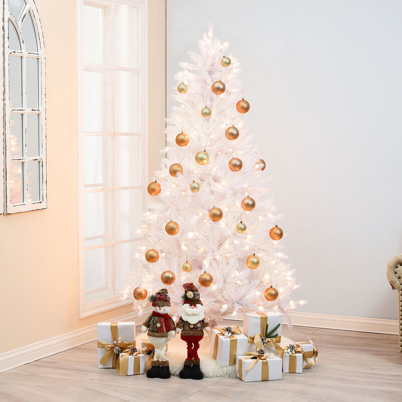 LuxenHome 6.5Ft Artificial White Full Christmas Tree with Lights
