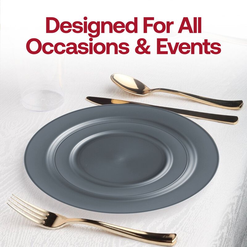 Matte Charcoal Gray Round Plastic Dinnerware Value Set (40 Sets) image number 7