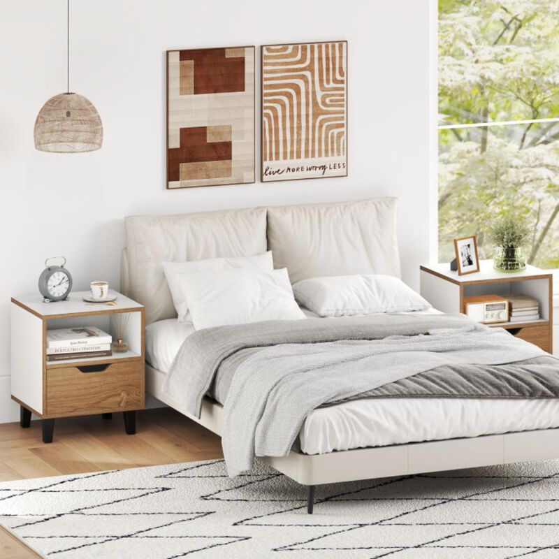 Hivvago Nightstand Set of 2 with Drawer and Open Storage Shelf for Bedroom