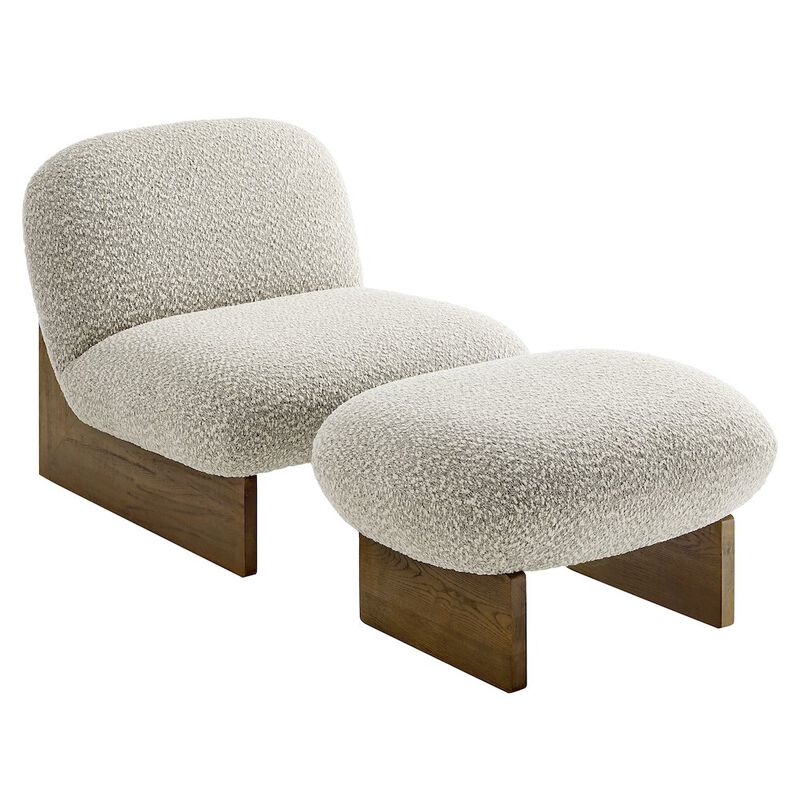 Loyal Boucle Fabric Accent Chair and Ottoman Set image number 0