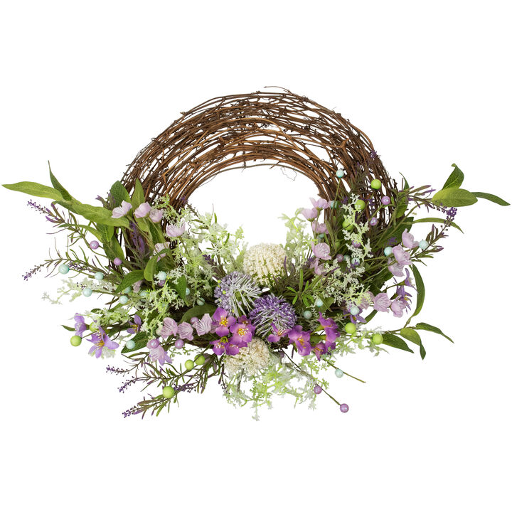 Wildflower and Berry Half Spring Wreath - 24" - Purple
