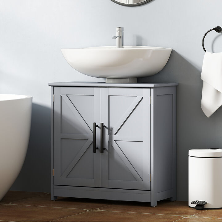 Hivvago Bathroom Sink Cabinet with 2 Barn Doors and Adjustable Shelf