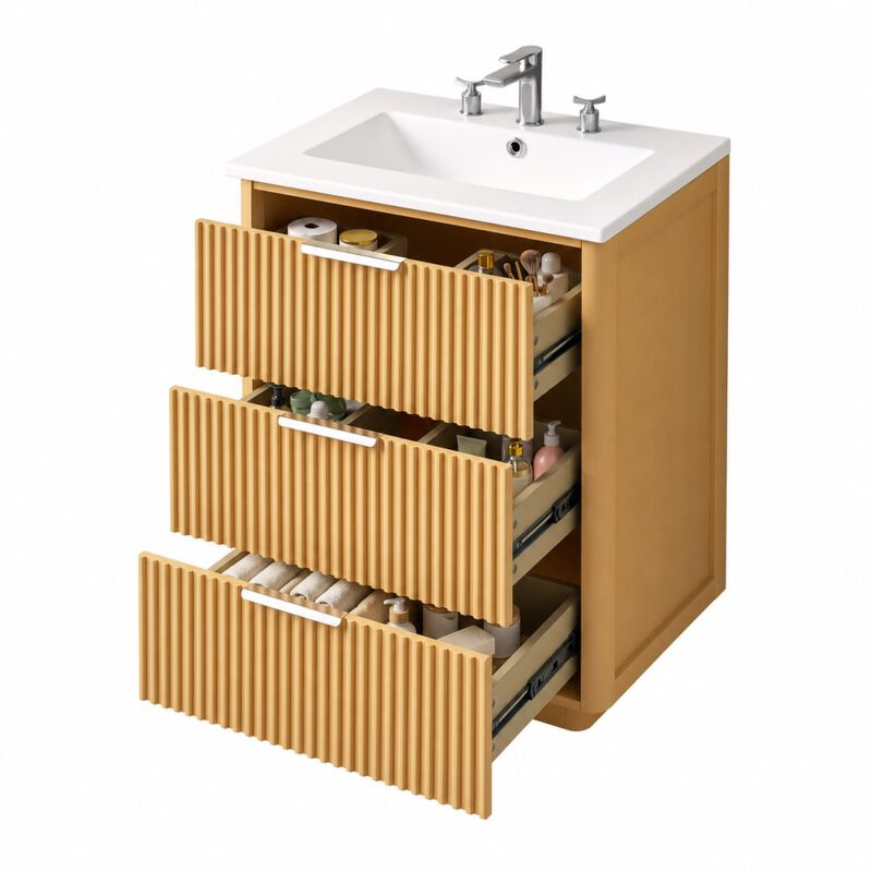 ELEMENT ACE 24 Inch Modern Luxury Bathroom Vanity with Ceramic Sink, Freestanding Cabinet with Ample Drawers for Bathroom Storage image number 0