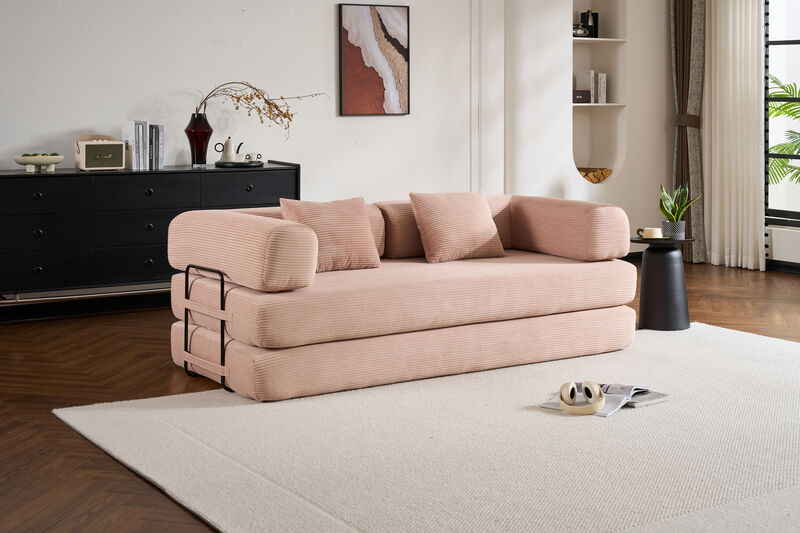 Cozy Convertible Sofa Bed with Cylindrical Pillow for Home Comfort