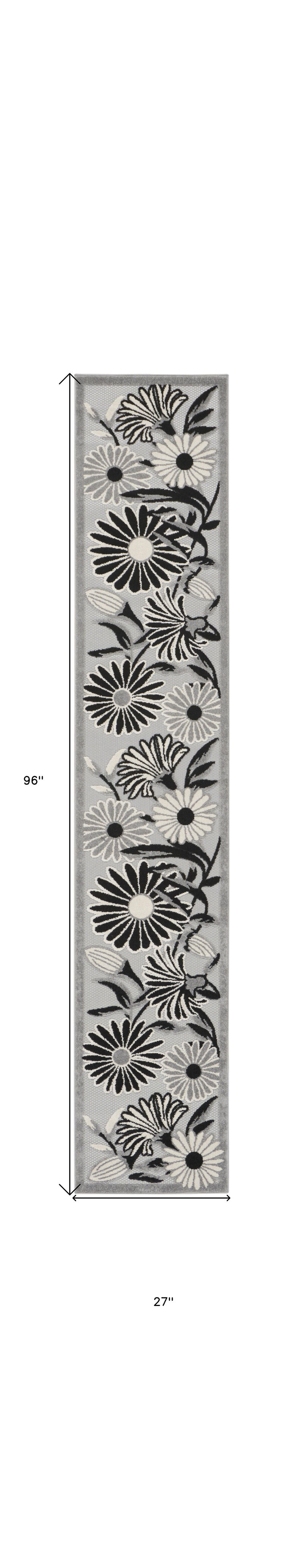 HomeRoots 8' Black And White Floral Indoor Outdoor Runner Rug image number 6
