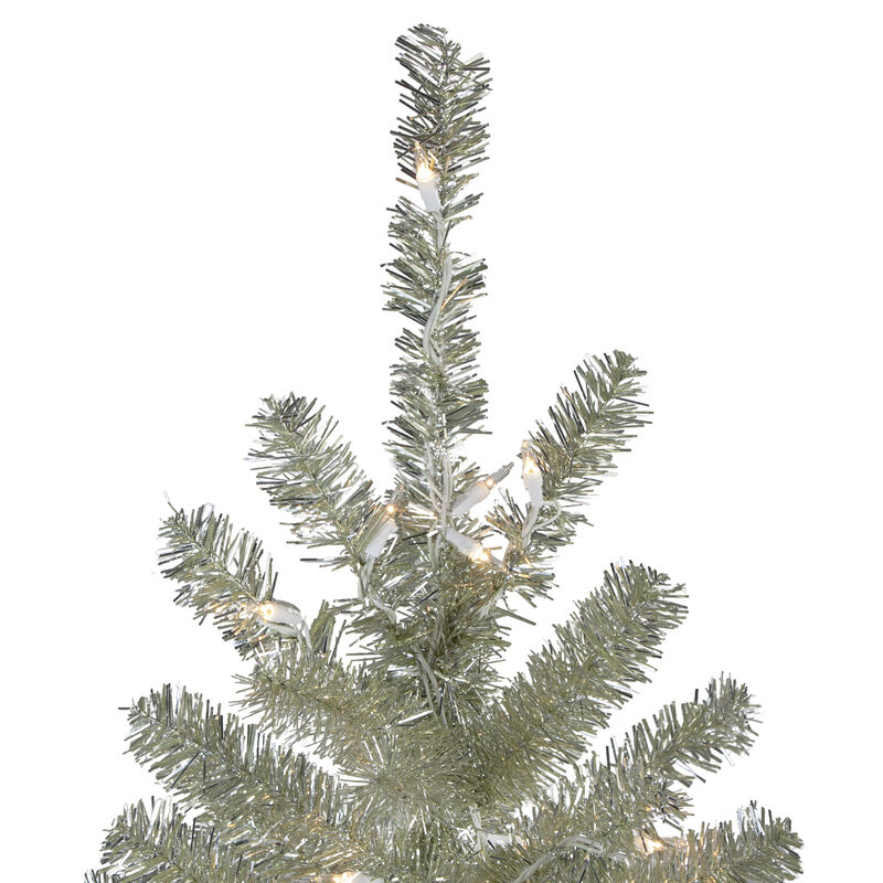 6' Pre-Lit Silver Champagne Artificial Metallic Tinsel Christmas Tree - Clear Lights